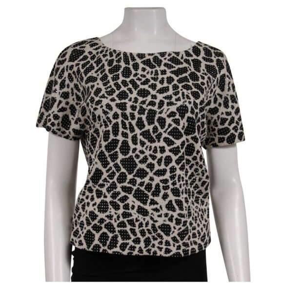 St. John Womens Leopard Print Studded T Shirt Medium Blouse Short Sleeve - Picture 1 of 7
